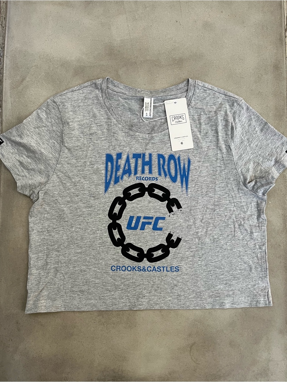 Crooks & Castles Death Row Records UFC Cropped T-Shirt Grey Size XL NWT